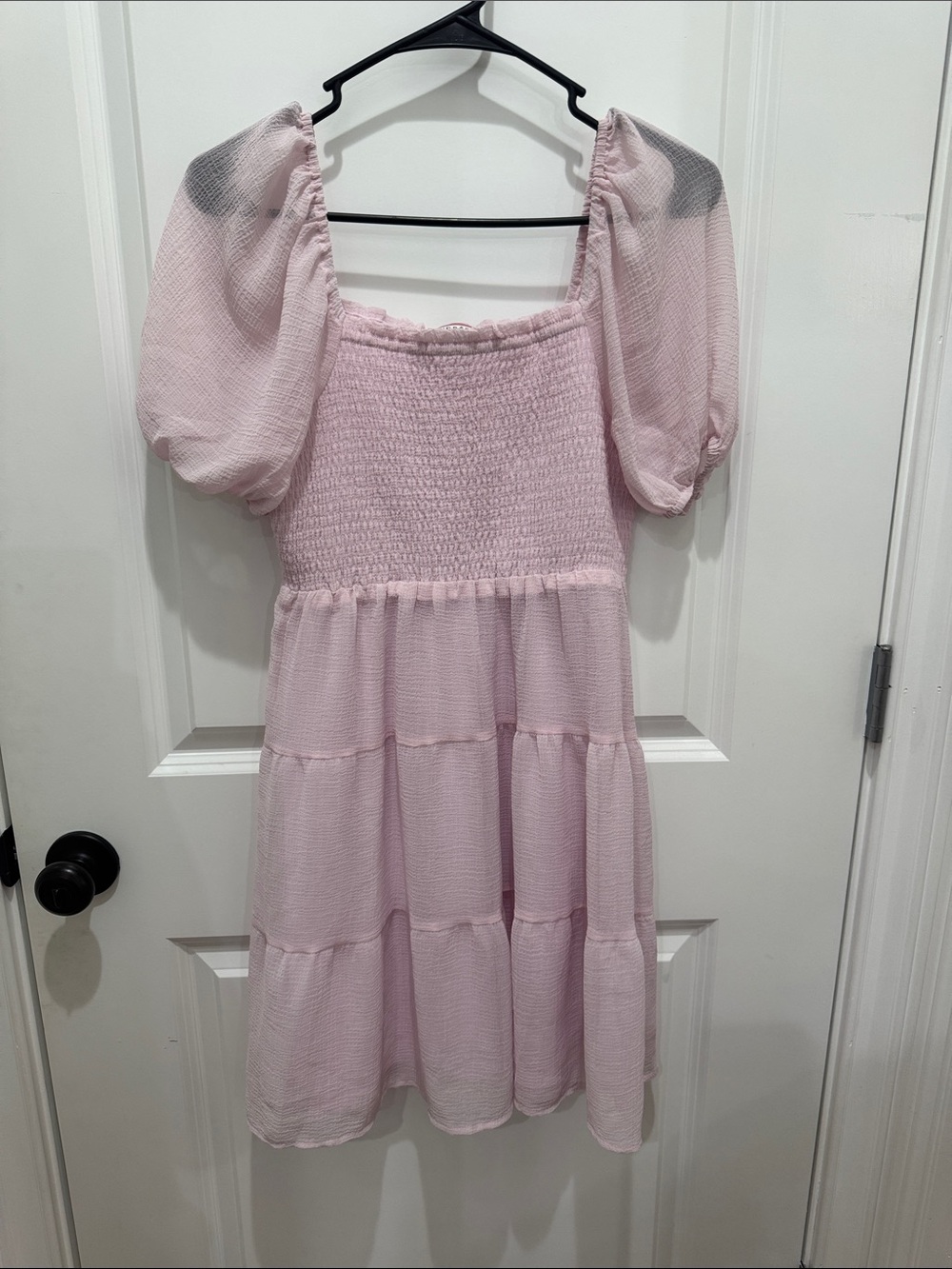 Pink Puff Sleeve Tiered  Dress